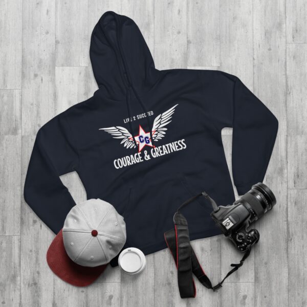 Courage & Greatness Navy & White Unisex Pullover Hoodie - Image 3