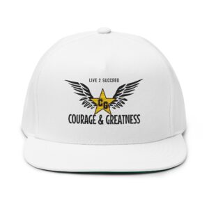 Courage and Greatness (Black, White, Gold) Unisex Flat Bill Hat