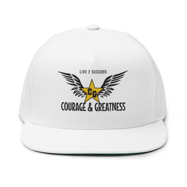Courage and Greatness (Black, White, Gold) Unisex Flat Bill Hat